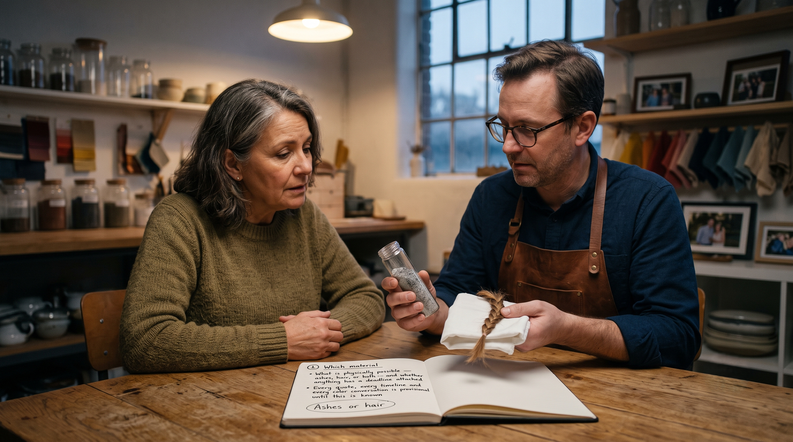 What is physically possible — ashes, hair, or both and whether anything has a deadline attached | Every quote, every timeline and every color conversation is provisional until this is known memorial diamond for your wife