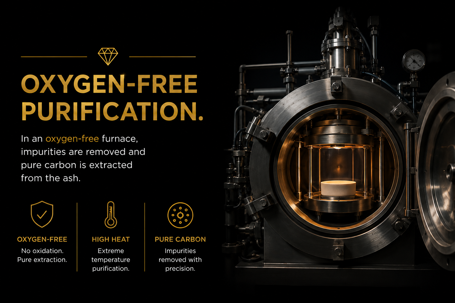 Sealed high-temperature furnace used to purify carbon extracted from cremated remains in an oxygen-free process