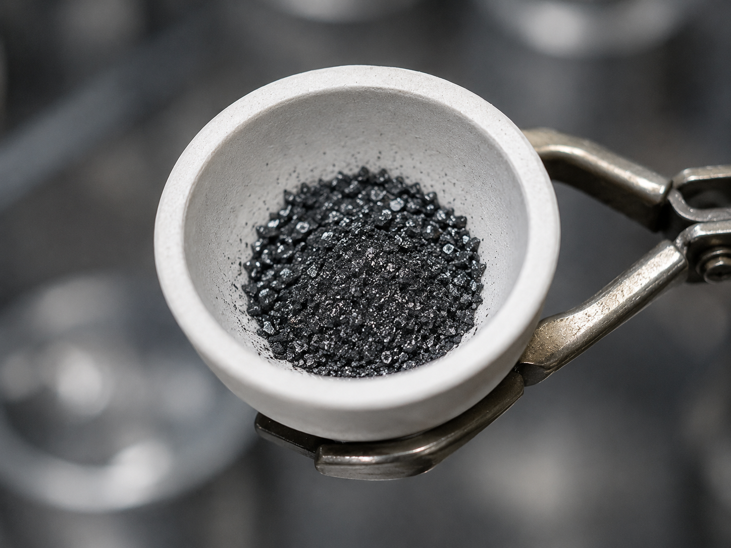 Purified carbon extracted from cremated remains in a laboratory crucible before graphitization

