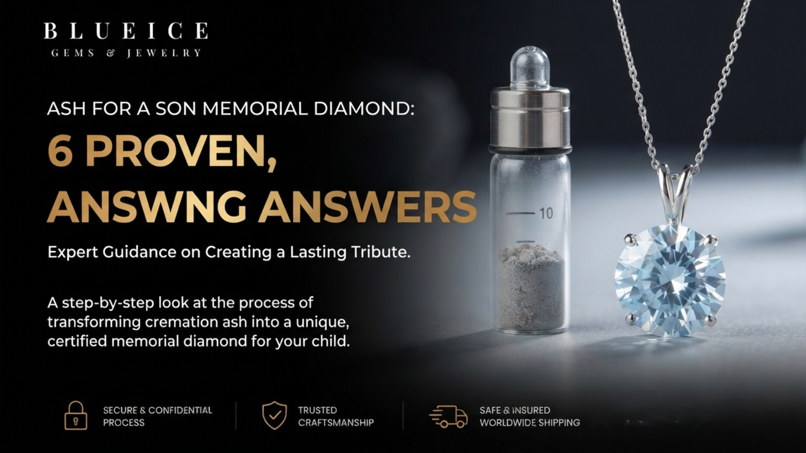 Ash for a son memorial diamond measured into a small sealed transfer container beside a finished memorial stone