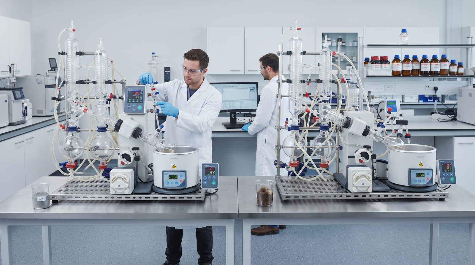 Two laboratory purification setups running side by side