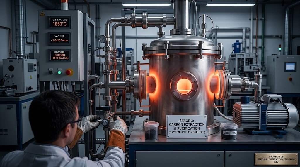 High-temperature oxygen-free furnace used to extract and purify carbon before graphitization