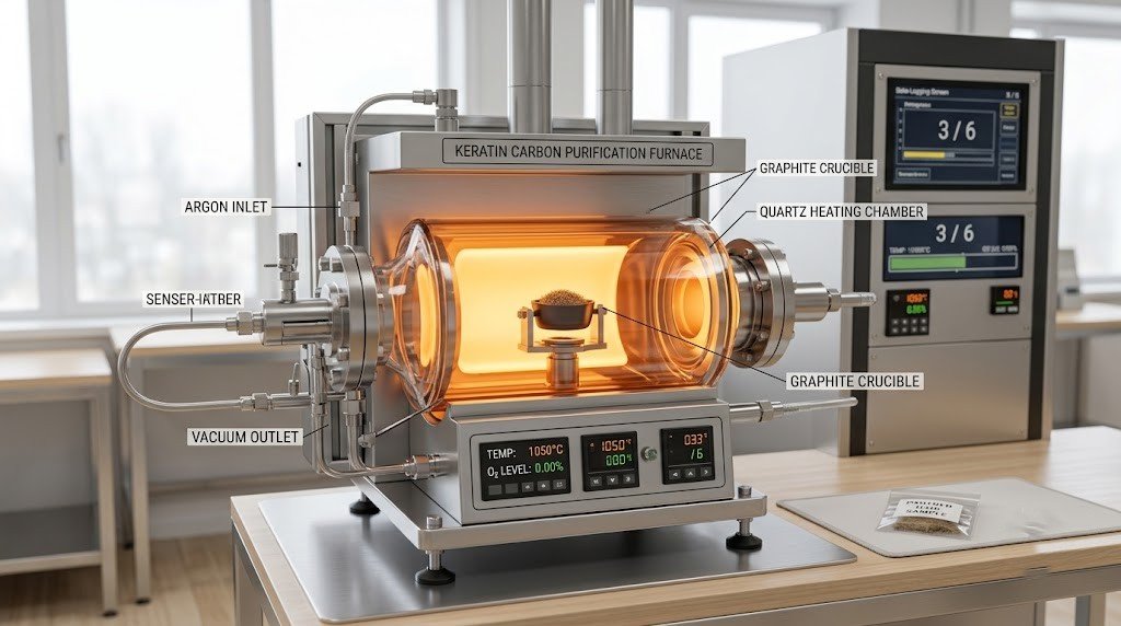 Oxygen-free furnace used to strip the non-carbon components of keratin from a hair sample made from partner hair