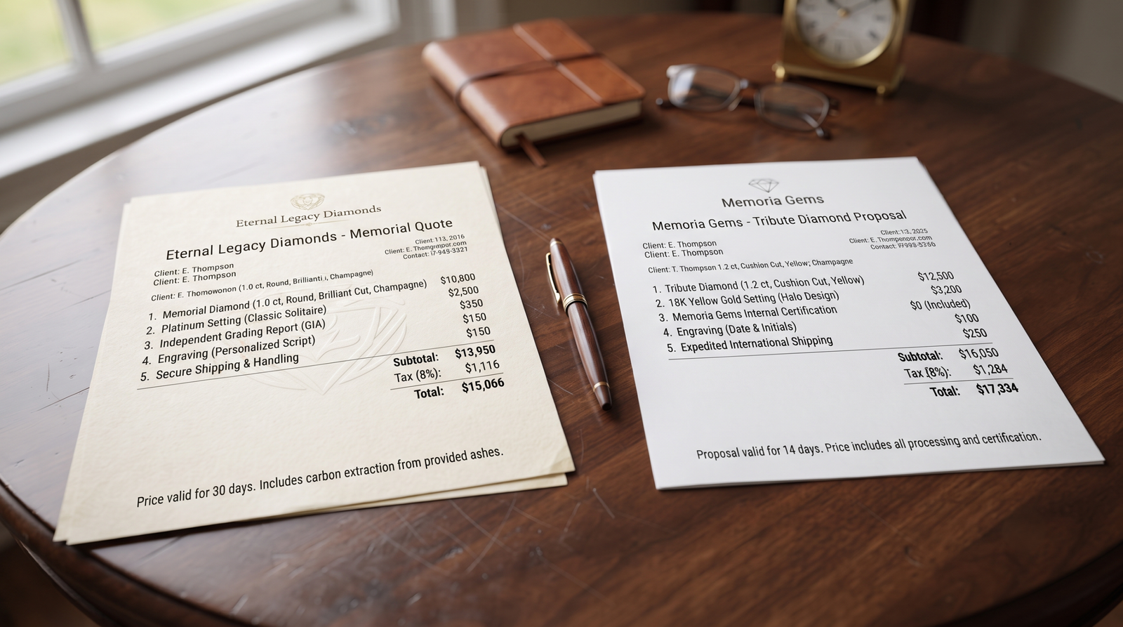 Two written quotes side by side on a table