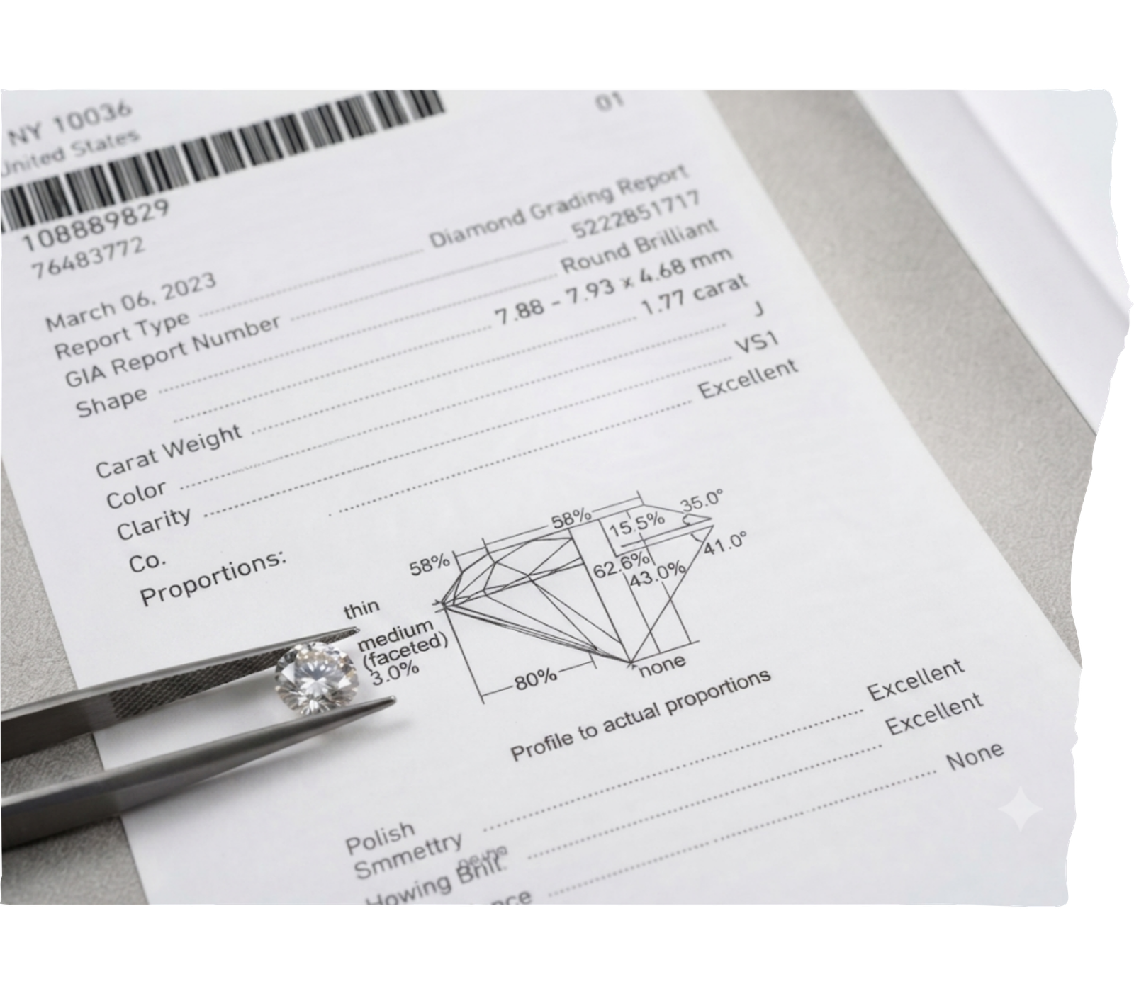 Official diamond grading report and certificate of authenticity verifying a memorial diamond during Stage 7 evaluation.