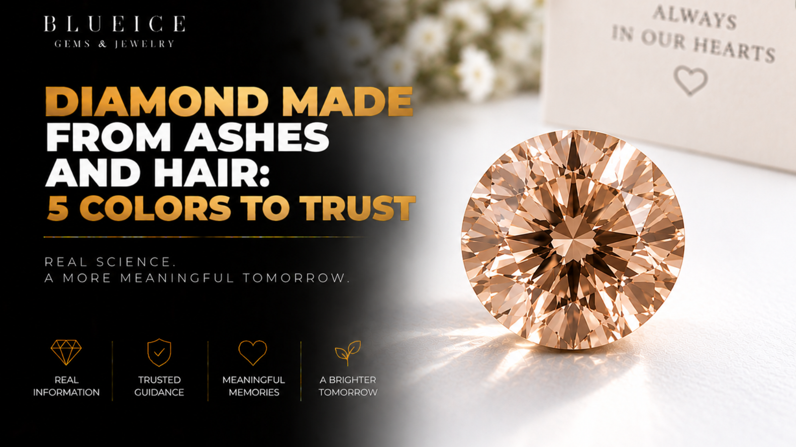 Diamond made from a father's ashes and hair: a single champagne-toned lab-grown memorial diamond on white