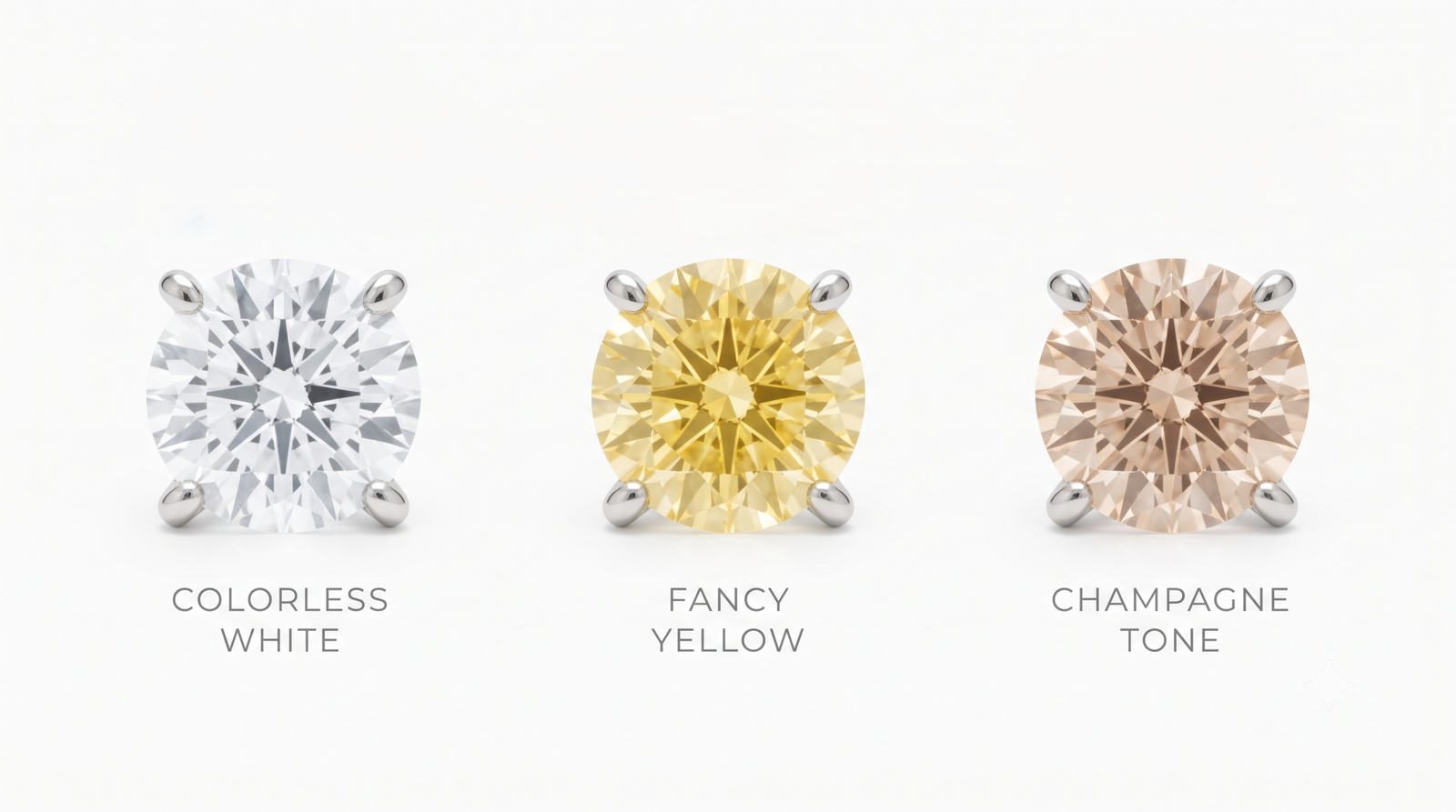 Side-by-side comparison of memorial diamonds in white, yellow, and champagne tones