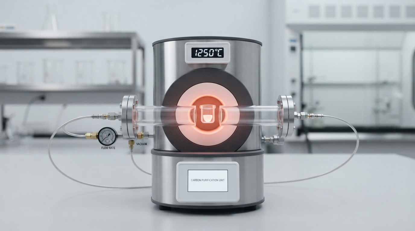 Laboratory furnace with a sealed crucible during carbon purification