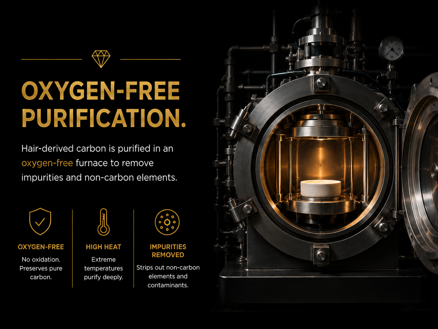 Sealed high-temperature furnace used to purify hair-derived carbon in an oxygen-free chamber