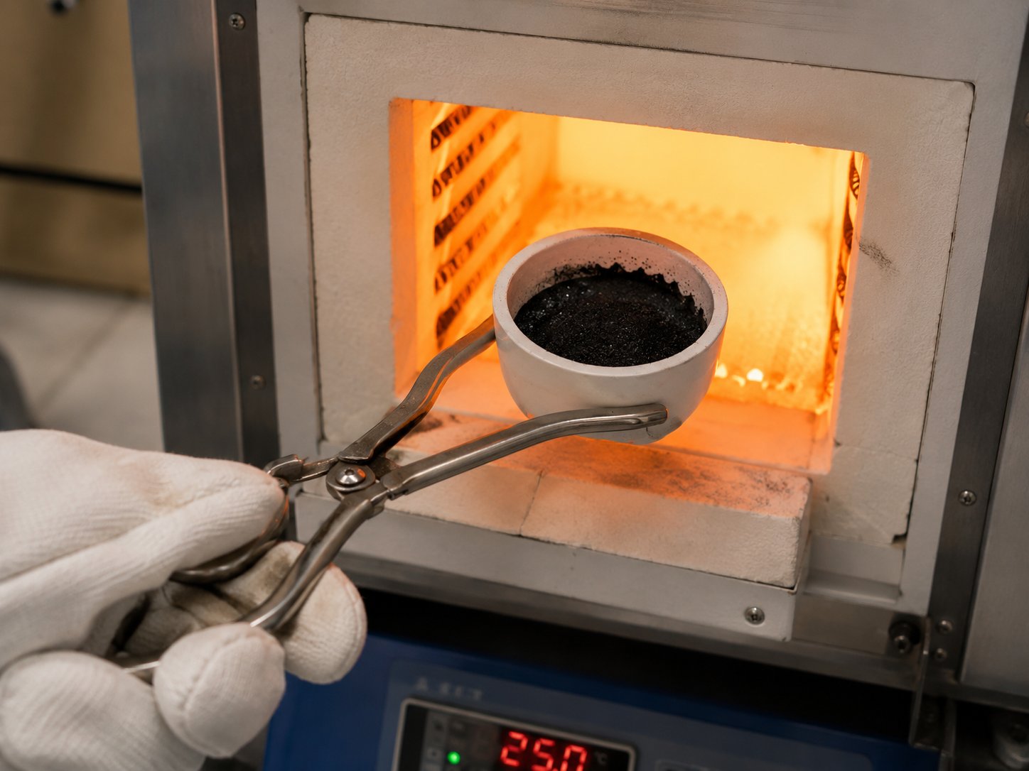 Purified carbon from hair being converted to graphite in a laboratory furnace before diamond growth