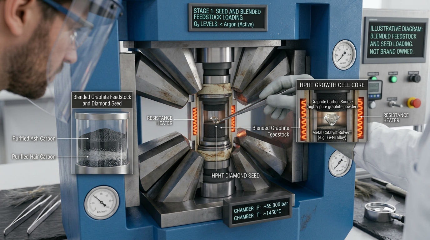Two labeled laboratory crucibles being processed separately before their purified carbon is combined