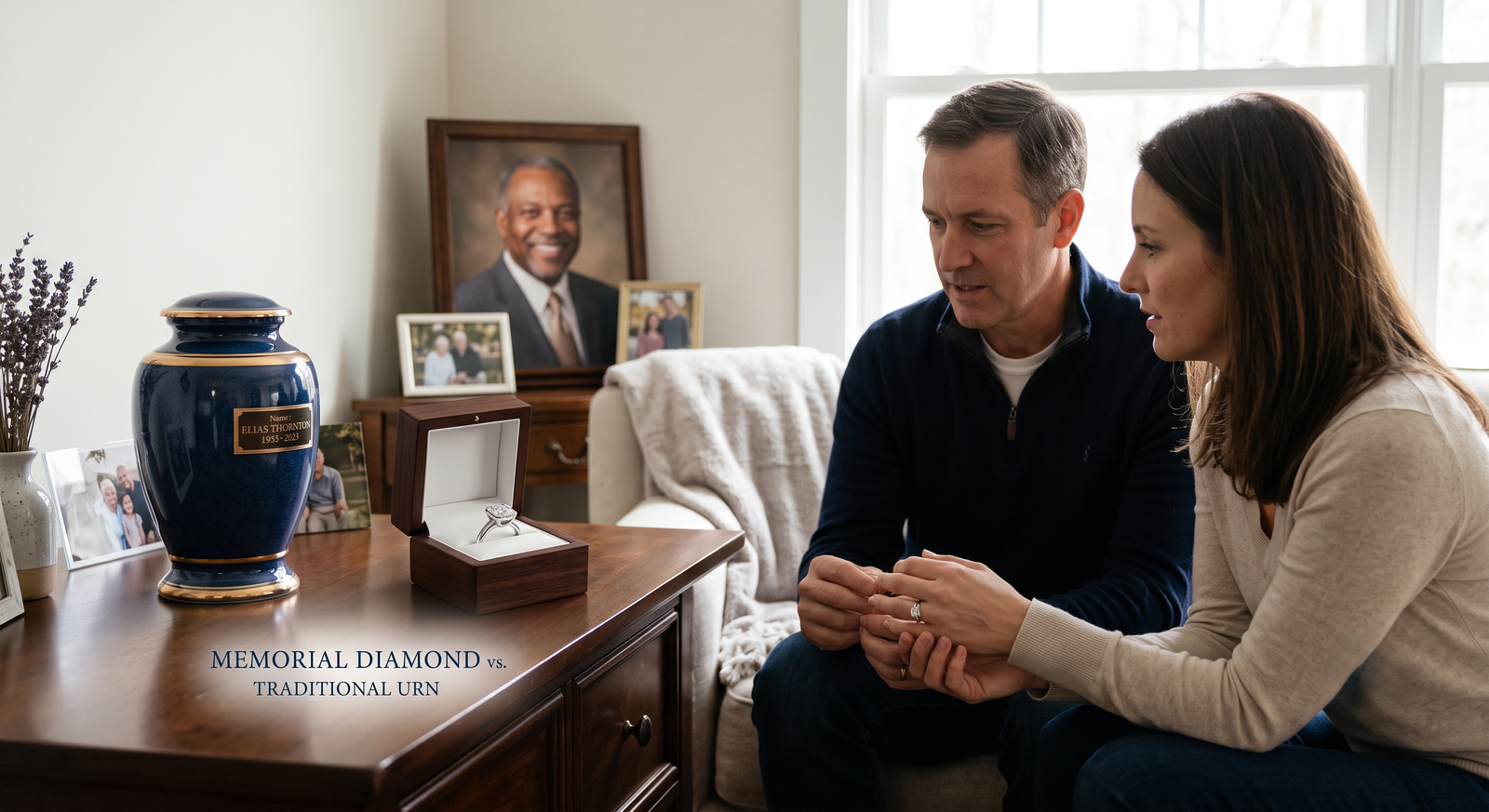 husband memorial diamond vs traditional urn