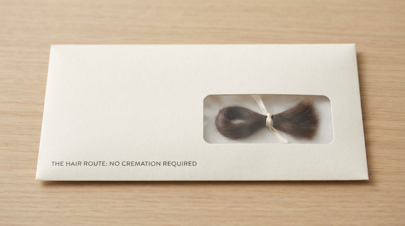 A lock of hair in a paper envelope, the route that needs no cremation at all