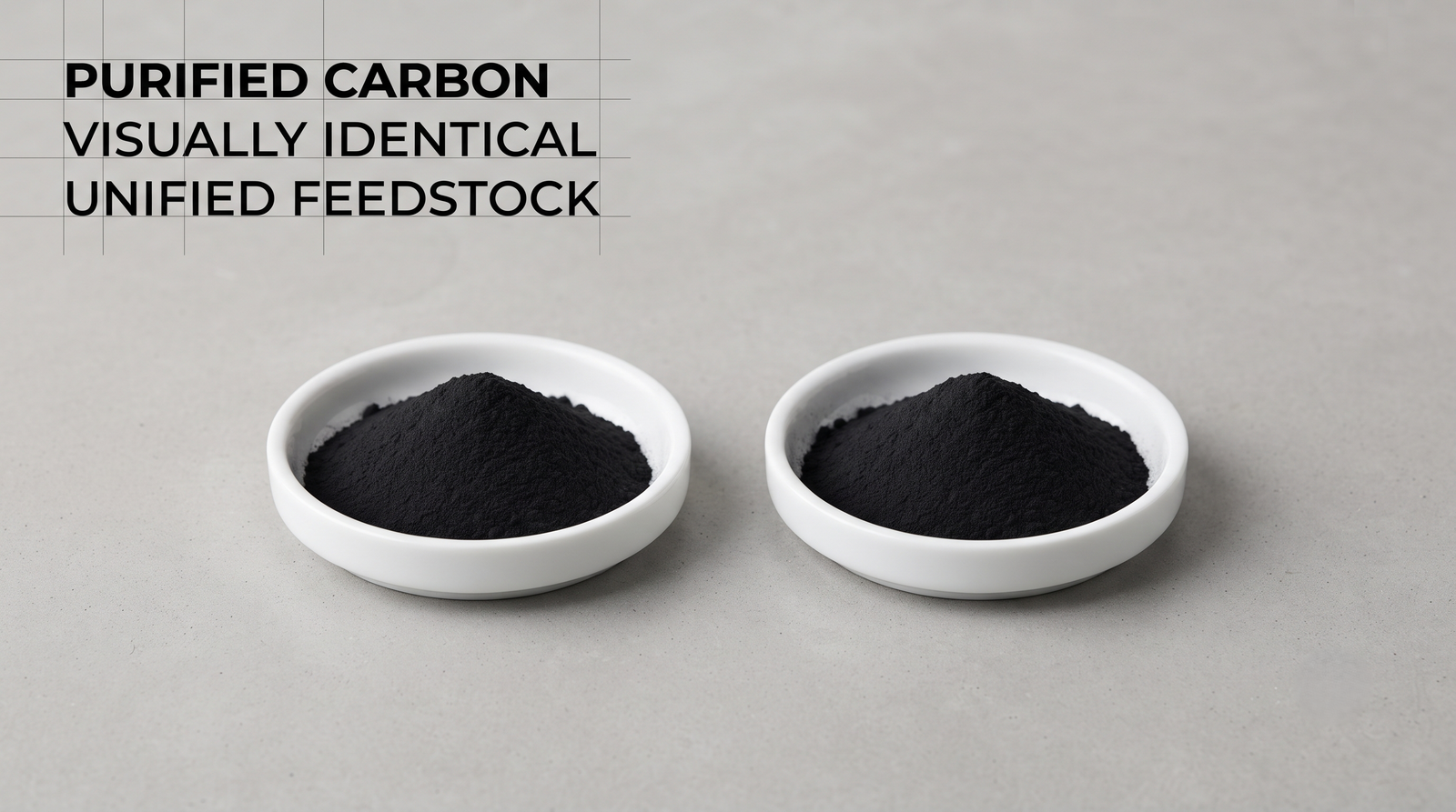 Two small dishes of purified black carbon powder side by side, visually identical