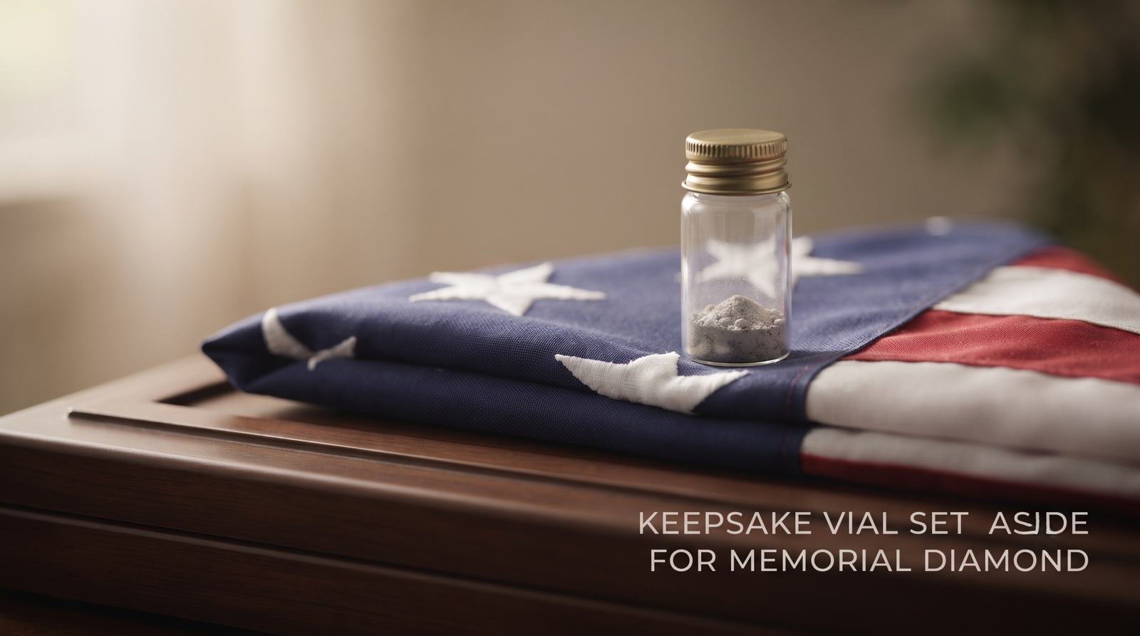 A standard cremation container next to a 4 oz portion cup, illustrating the fraction of ashes a memorial diamond uses.