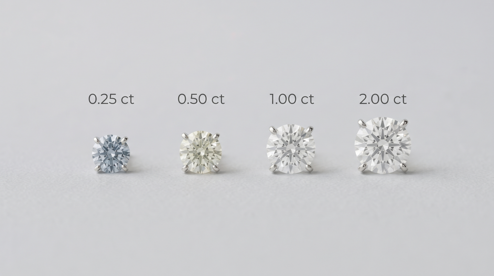Memorial diamonds at several carat sizes shown to scale beside a ruler