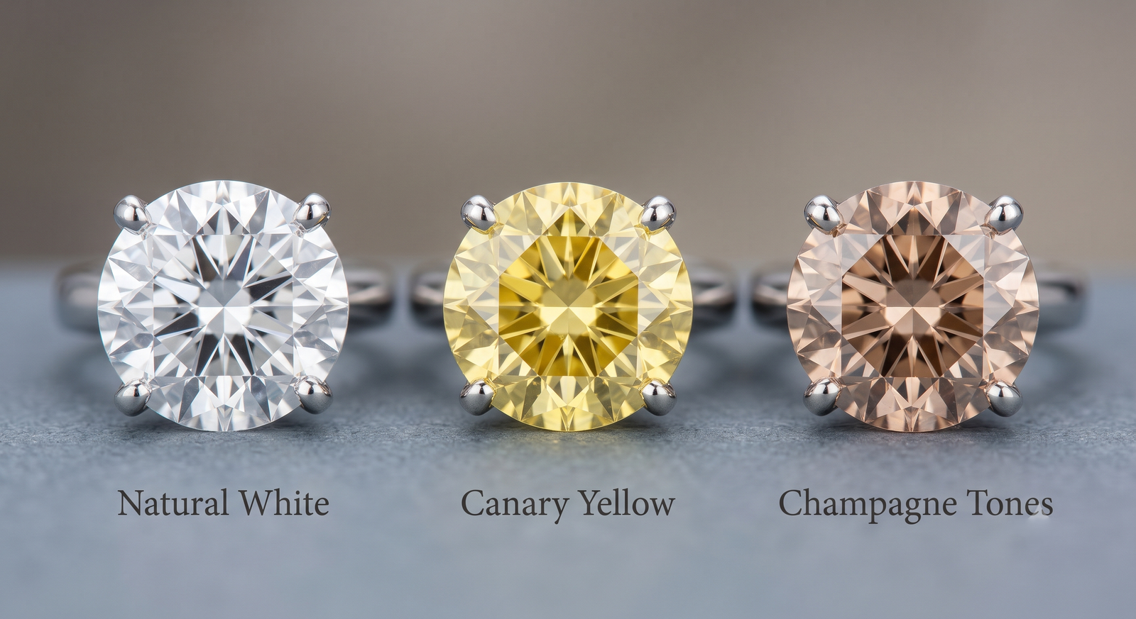  Side-by-side comparison of memorial diamonds in white, yellow, and champagne tones