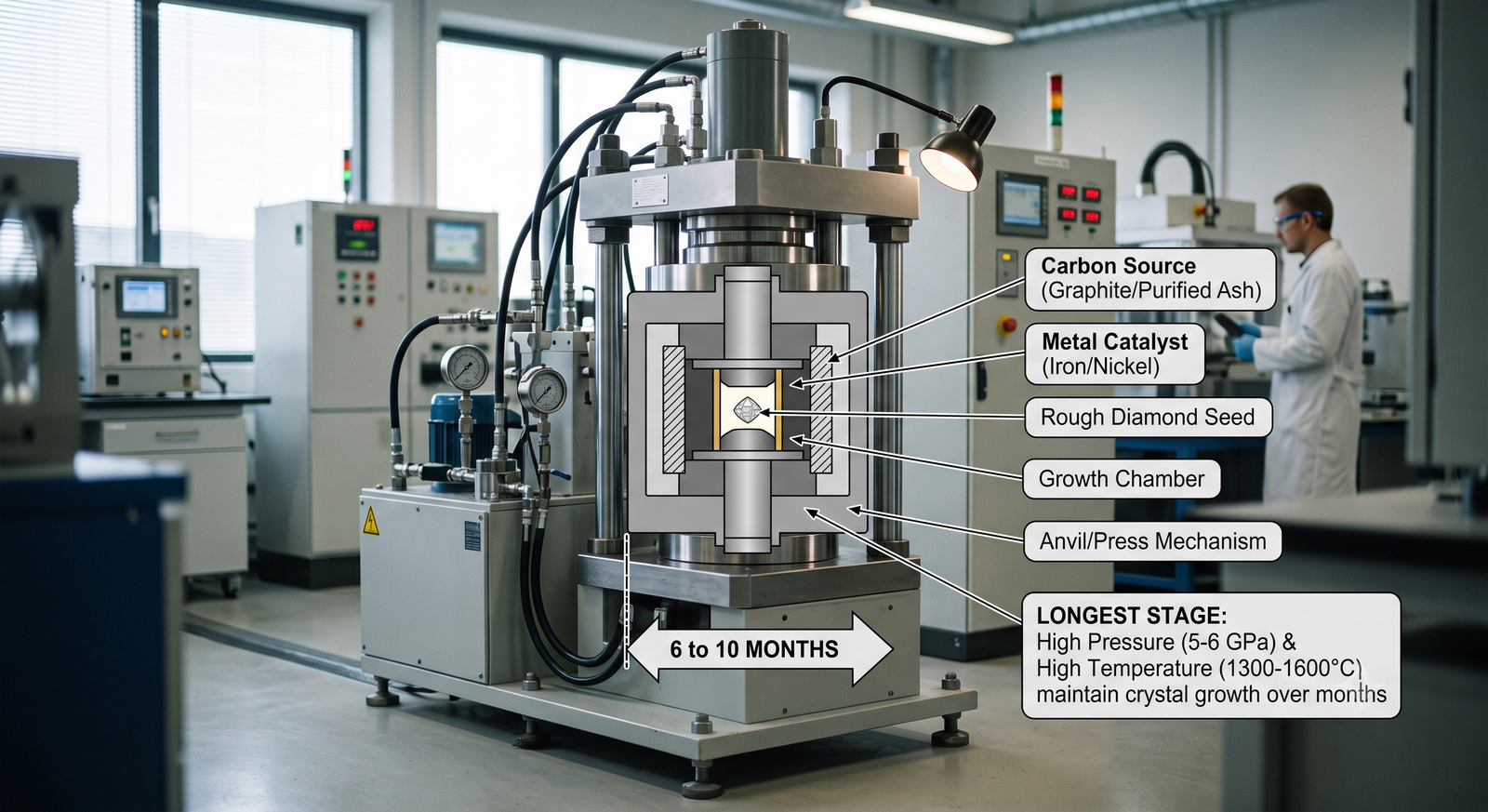 HPHT diamond growth cell where the longest stage of the process takes place | Stock acceptable