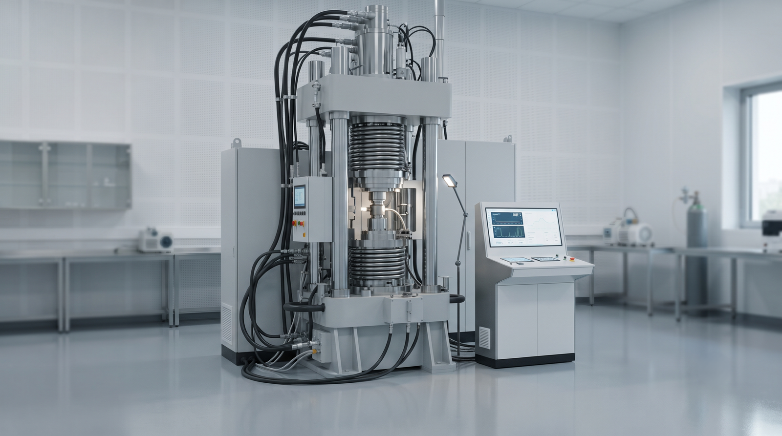 An HPHT diamond growth press in a laboratory