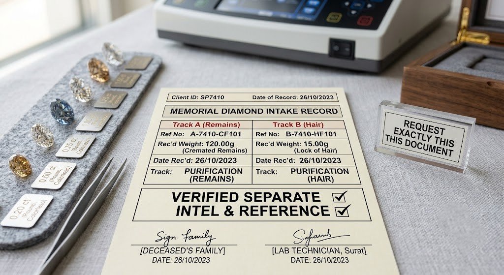 A printed intake record showing two separate reference numbers, two received weights, and two dates