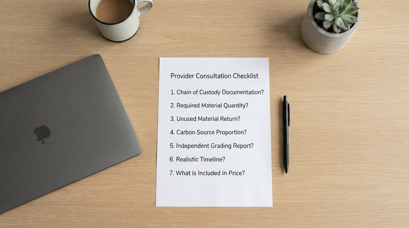 A printed list of questions and a pen on a desk beside a laptop, ready for a call with a provider