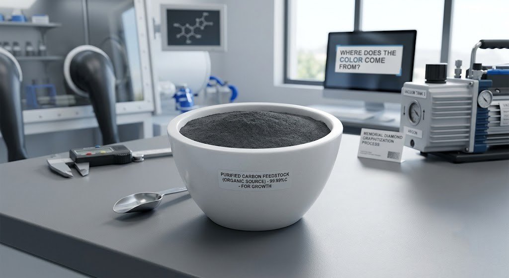 Purified carbon feedstock in a laboratory crucible before graphitization and diamond growth | Stock acceptable