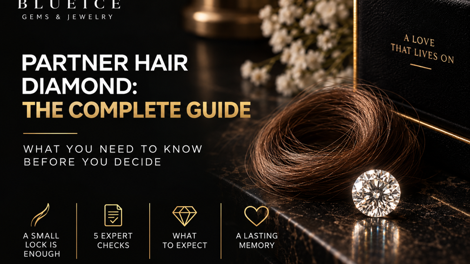 Partner hair diamond complete guide featuring a lock of hair and a memorial diamond