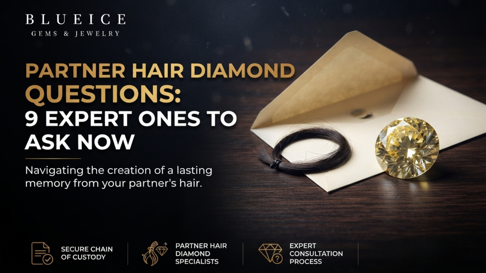 A small lock of hair beside an open paper envelope on a table, the irreplaceable sample behind most partner hair diamond questions