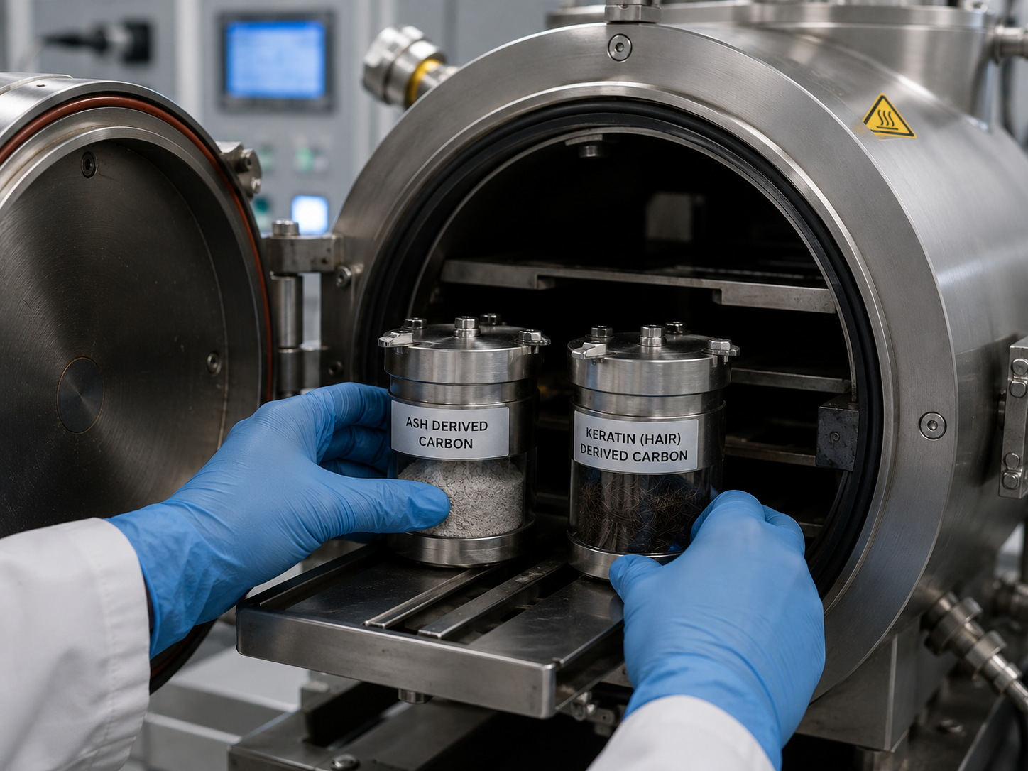 Two sealed sample vessels being loaded into a high-temperature oxygen-free purification furnace in a laboratory