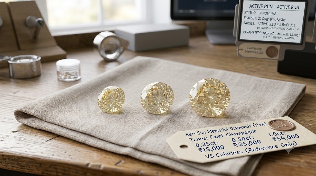 Son memorial diamond cost compared across three loose memorial diamonds of increasing carat size on a neutral surface