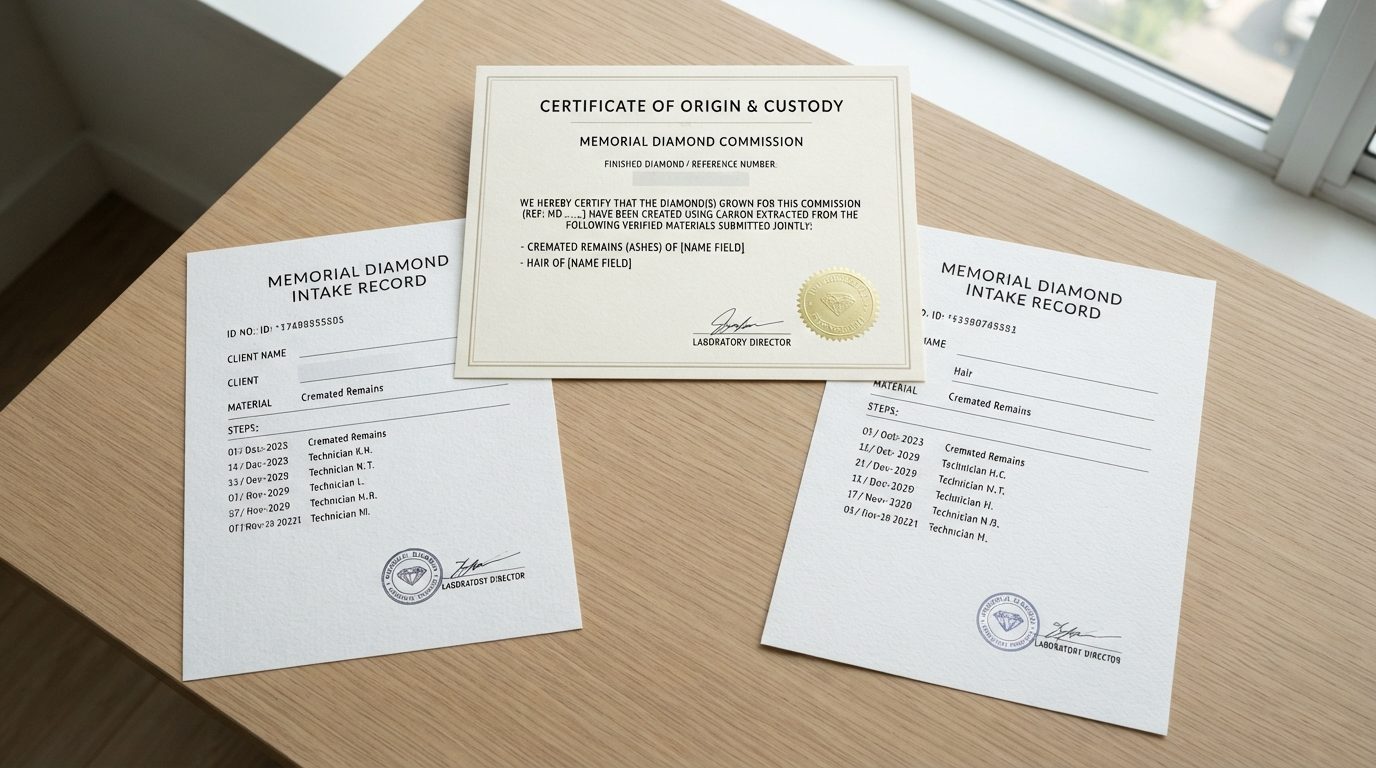 Two separate intake records and a shared origin certificate laid out on a desk