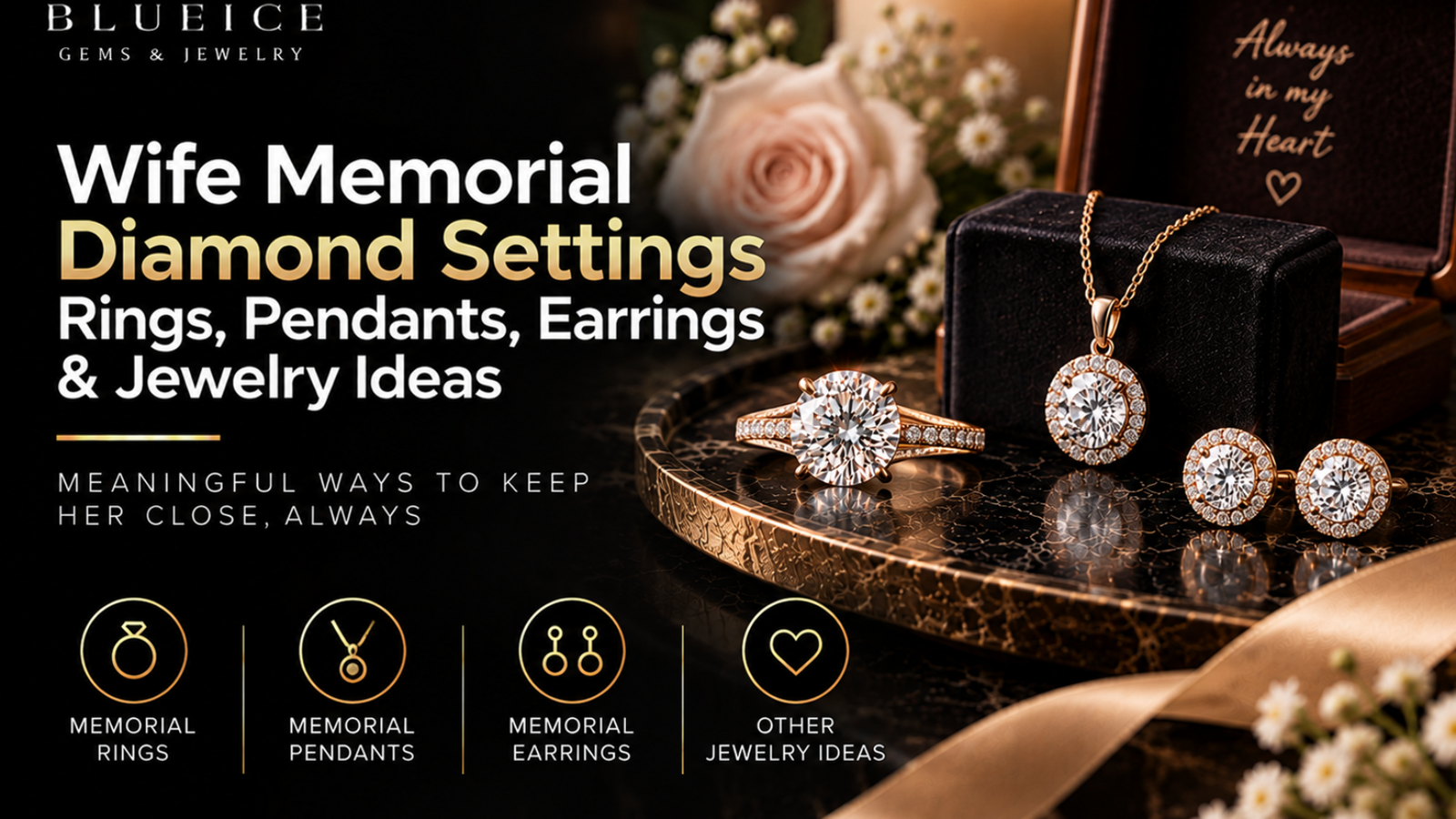 Wife memorial diamond ideas featuring a memorial ring, diamond pendant, and meaningful keepsakes