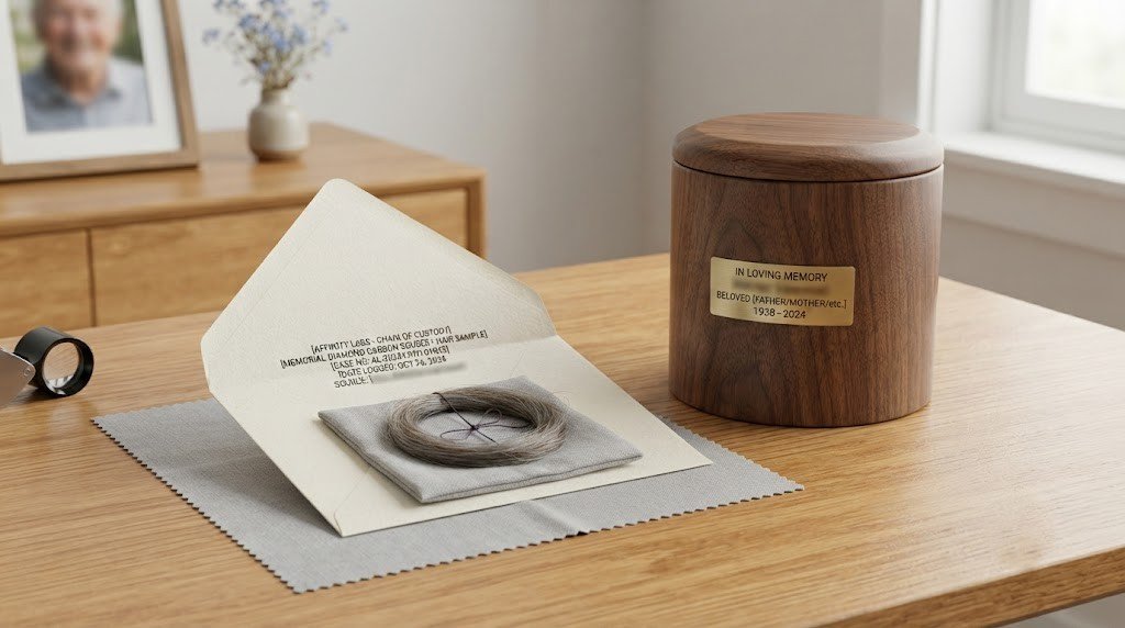 grandmother ashes hair diamond